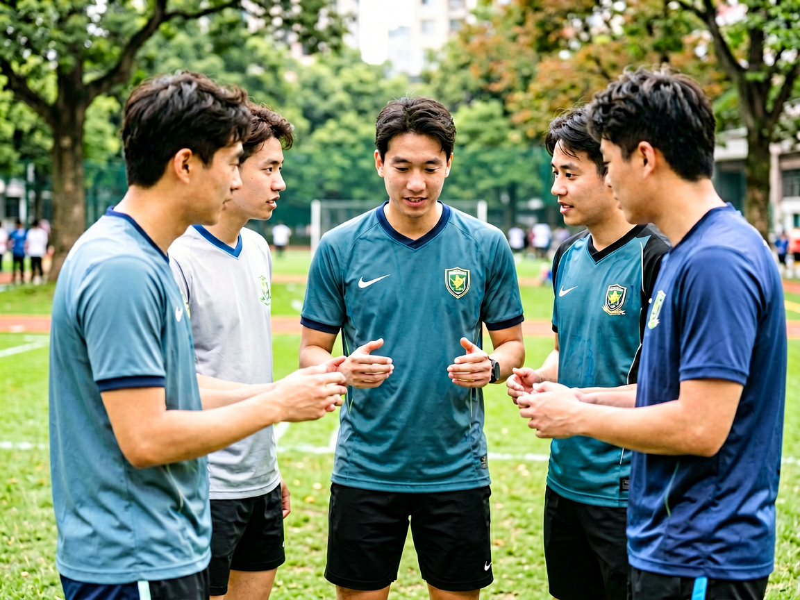 体育爱好者在社区中交流赛事观点、分享比赛心得的温馨场景